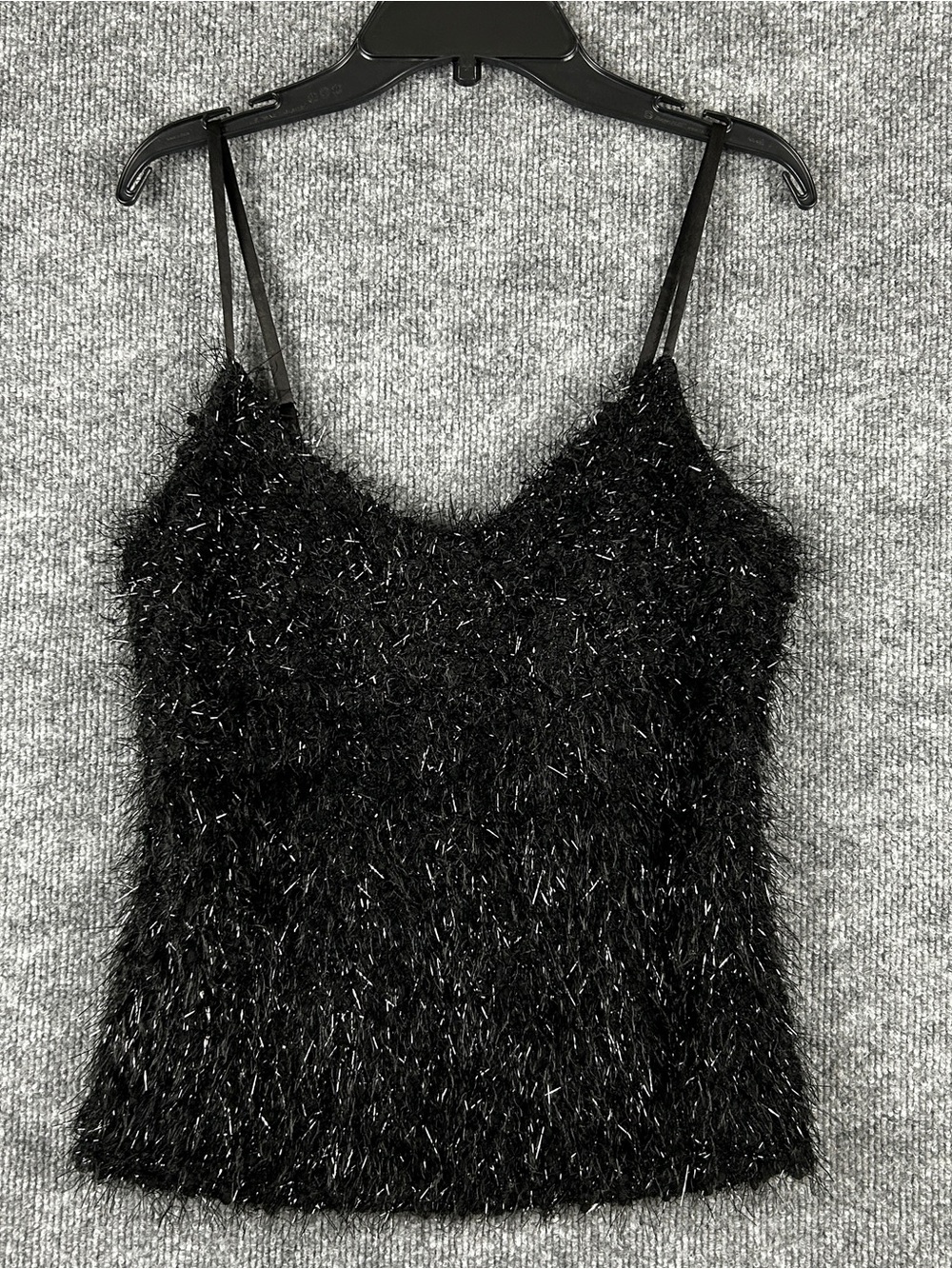 Black Shimmer Eyelash Knit Tinsel Sparkle Cami Top Size Medium M Adjustable